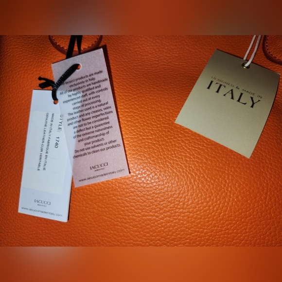 ***SOLD** Iacucci Pebbled Italian Leather Tote Satchel Bag in Orange; New w/Tags - Picture 6 of 16